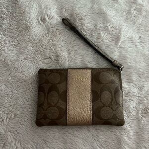 Coach Signature Logo Corner Zipper Wristlet